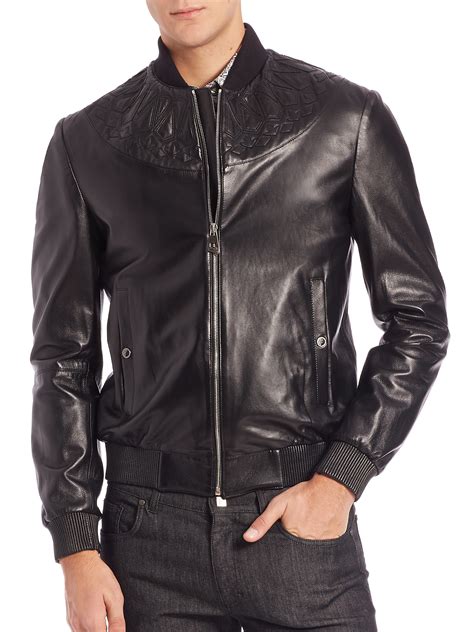 veste versace algerino|versace black leather jacket.